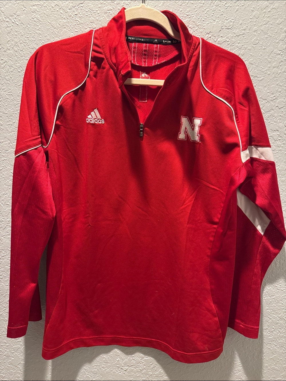 adidas Nebraska Cornhuskers Team Issued Women’s Soccer Red Half-Zip Pullover #1